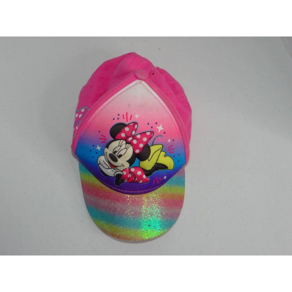 Disney Minnie Mouse Pink Rainbow Glitter Brim Baseball Cap Hat Adjustable 3453